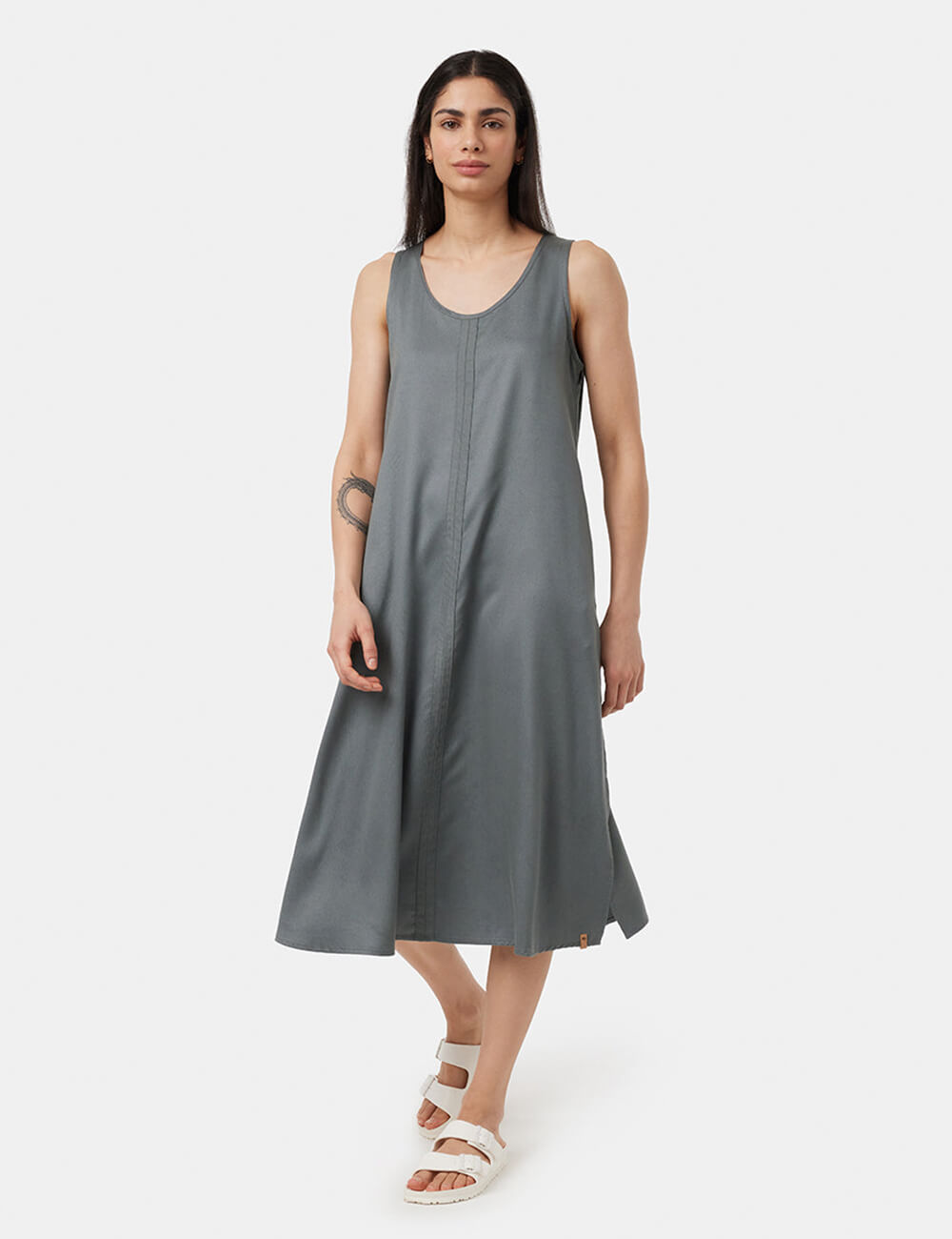 Grey Cotton A-Line Midi Dress Piano Fashion Grey Cotton A-Line Midi Dress Piano Fashion