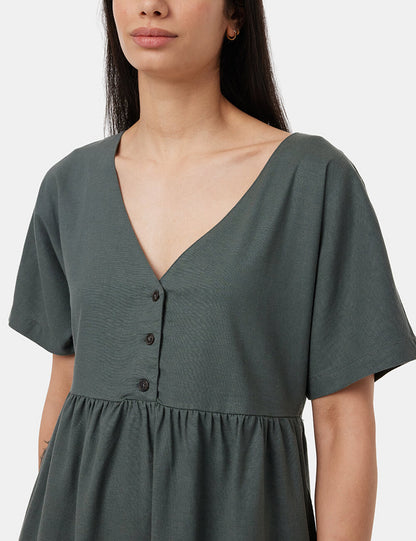 Button Front Basic Midi Dress