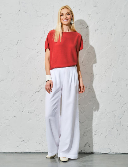 Regular Fit White Linen Trousers for Women