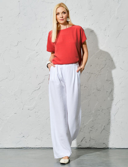 Regular Fit White Linen Trousers for Women