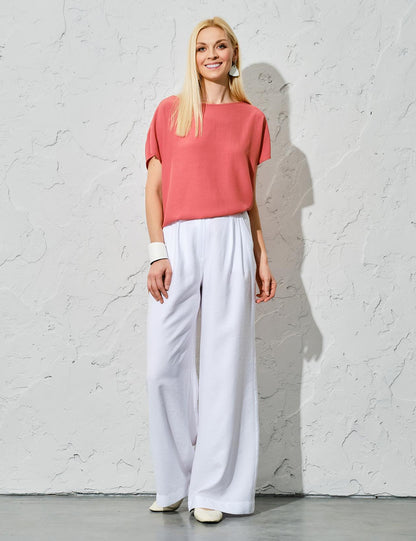 Regular Fit White Linen Trousers for Women