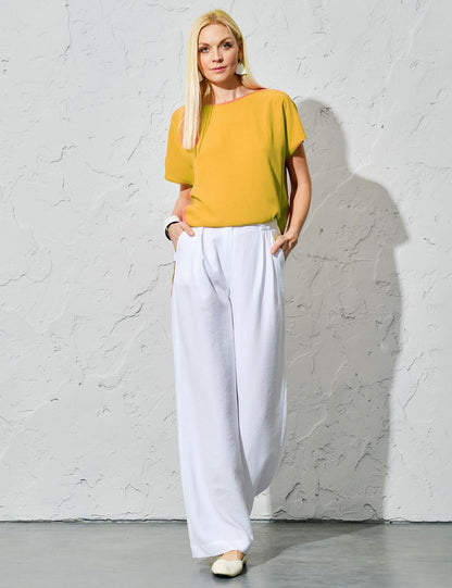 Regular Fit White Linen Trousers for Women