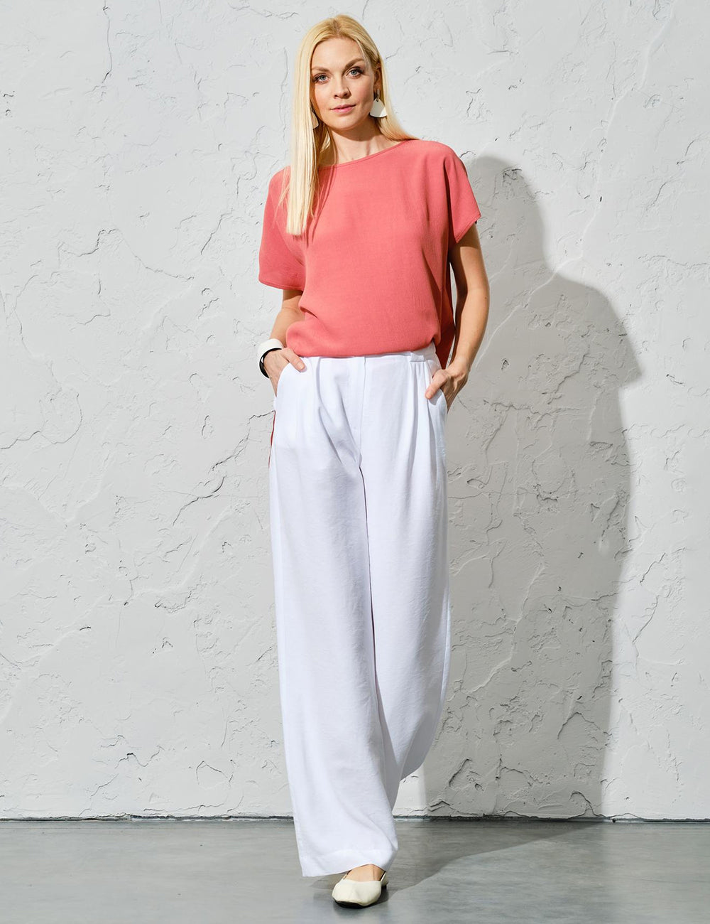 Regular Fit White Linen Trousers for Women