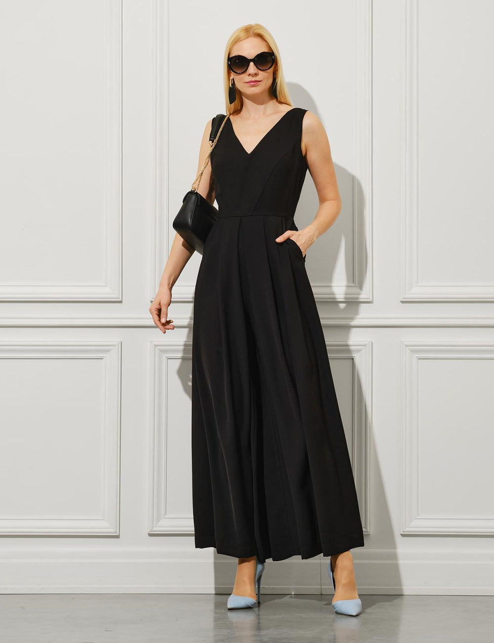 V neck flared fit gown