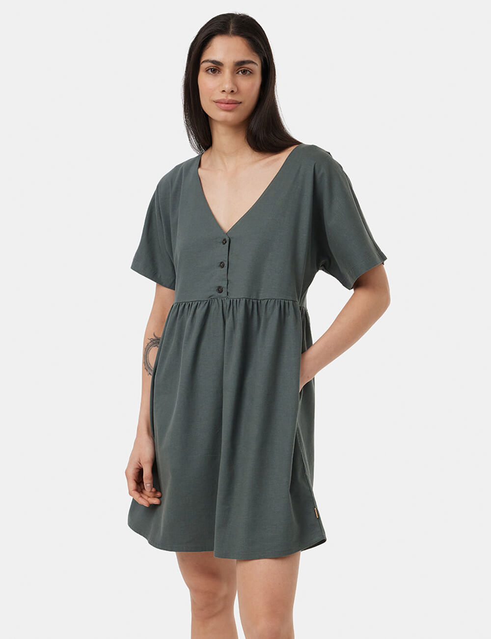 Button Front Basic Midi Dress