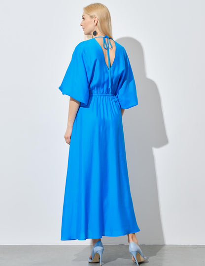 V-neck Pleated Bell Sleeve Dress