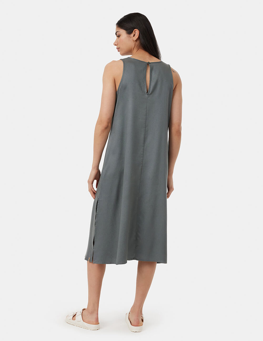 Grey Cotton A-Line Midi Dress