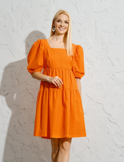 Puffy Sleeve Square Neck Dress