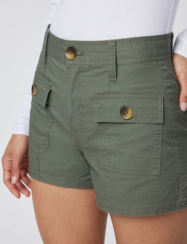 Solid Green Denim Shorts